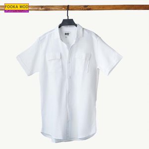 پیراهن کنف دو جیب سفید